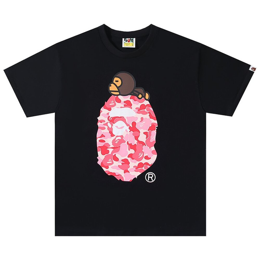 BAPE ABC Camo Milo On Big Ape Head T-Shirt Black Pink | A Bathing Ape